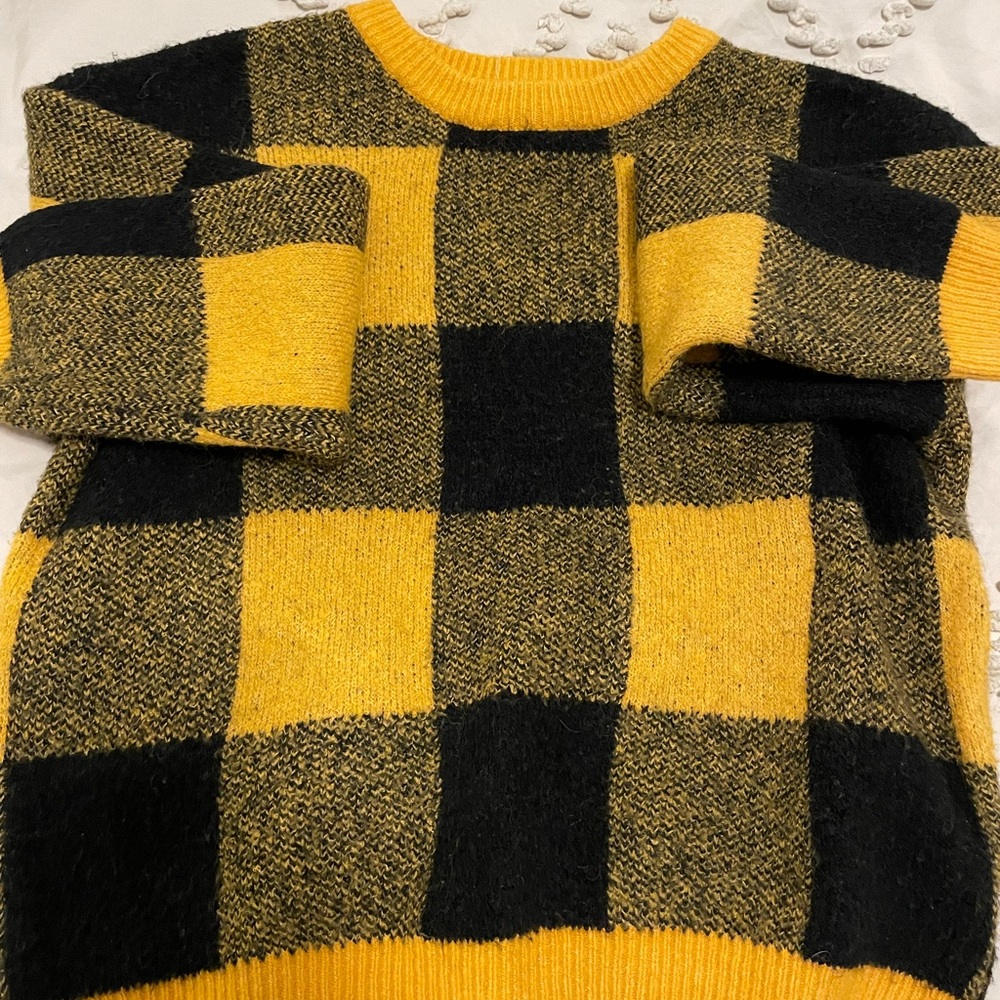 Yellow and black plaid sweater medium